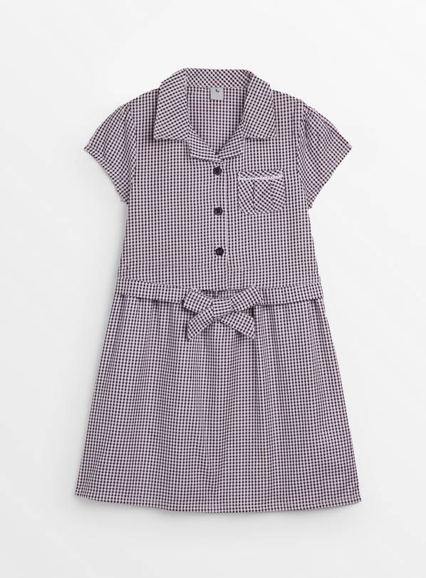 Dark Red Tie Front Gingham School Dress 4 years